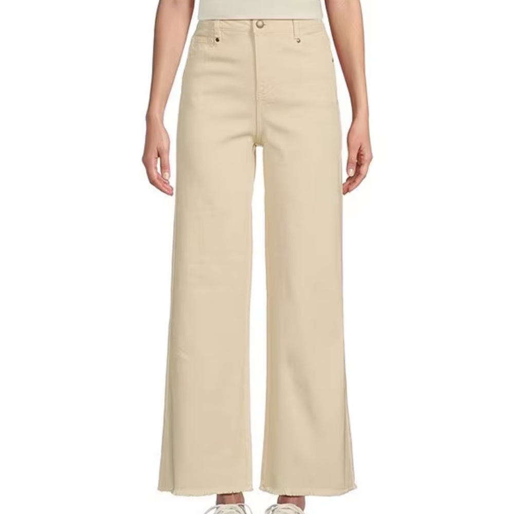 Tan cropped raw edge denim